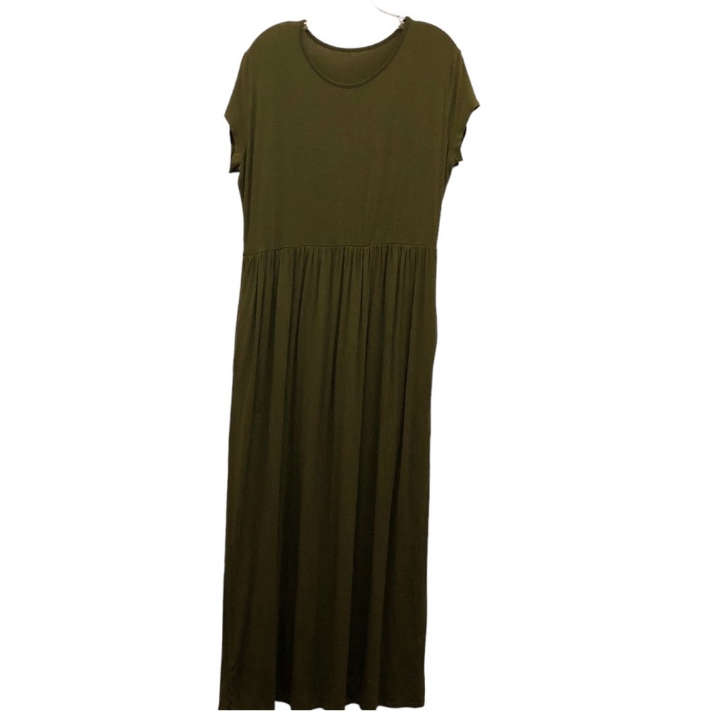 Maxi Dress Cap Sleeve Crew Neck with Elastic Waistline W Size 2XL Moss Green - Picture 11 of 11
